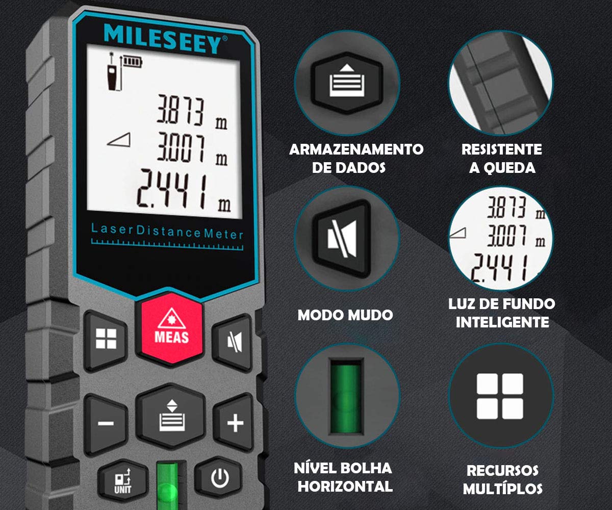 Fita Métrica a Laser Mileseey X5 S6 – Medidor de Distância Profissional, Trena Digital Telêmetro | Elizium Store