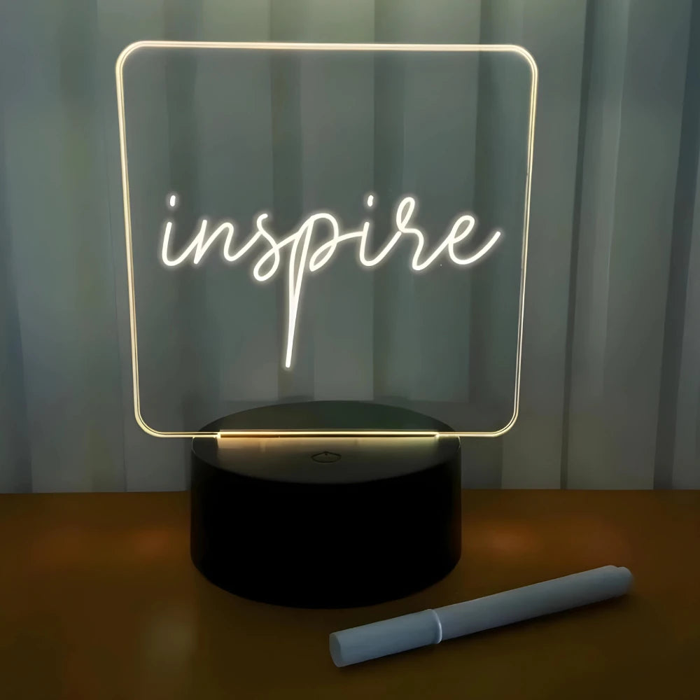 Luminária Lousa 3D de Mesa com LED e Caneta para Escrever | Elizium Store