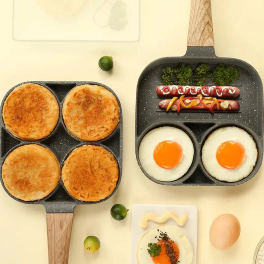 Frigideira Antiaderente Multiuso: Com 3 ou 4 Divisória, Fritar: Ovo/ Bacon/ Carne/ Frango/ Lanche. | Elizium Store