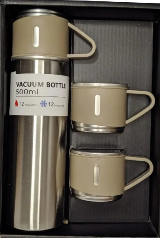 Garrafa Térmica Portátil 500ml com 3 Xícaras – Aço Inox a Vácuo, Mantém Café e Chá Quentes por Horas, Várias Cores | Elizium Store