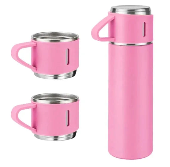 Garrafa Térmica Portátil 500ml com 3 Xícaras – Aço Inox a Vácuo, Mantém Café e Chá Quentes por Horas, Várias Cores | Elizium Store