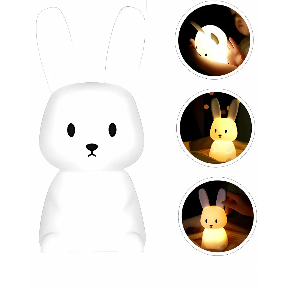 Mini Luminária Coelho Fofo – Abajur LED de Silicone Touch Recarregável para Quarto e Decoração | Elizium Store
