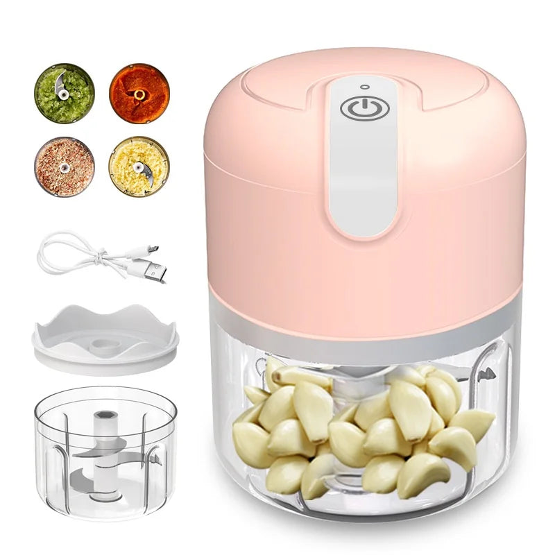 Mini Processador Elétrico Portátil USB – 3 Lâminas Turbo, 250 ml, Bivolt | Elizium Store