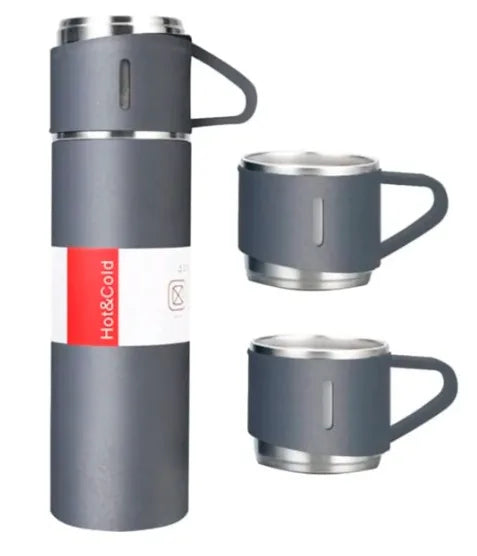 Garrafa Térmica Portátil 500ml com 3 Xícaras – Aço Inox a Vácuo, Mantém Café e Chá Quentes por Horas, Várias Cores | Elizium Store