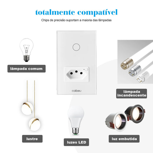 Tomada e Interruptor Inteligente Wi-Fi Tuya com Controle Alexa – Painel Touch, Plugue USB, Extensível e Automação Completa | Elizium Store