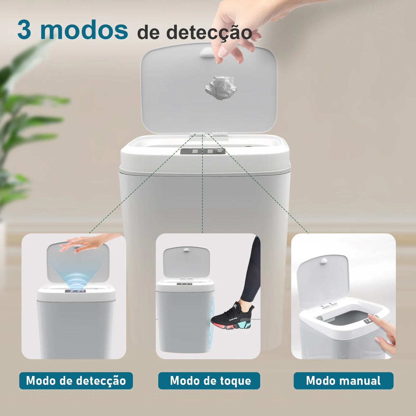 Lixeira Inteligente com Sensor Automático – Toque sem Contato, Ideal para Cozinha e Sala | Elizium Store