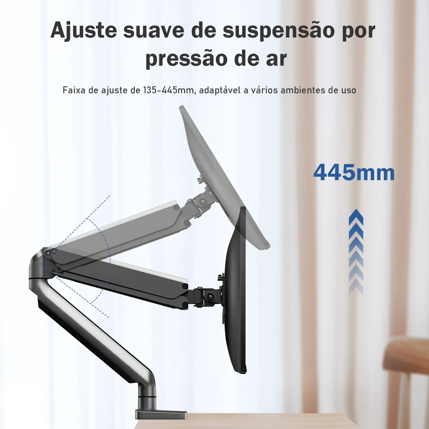 Suporte Articulado de Mesa para Monitor – Braço com Mola Mecânica, Movimento Total e Estrutura em Alumínio Reforçado | Elizium Store