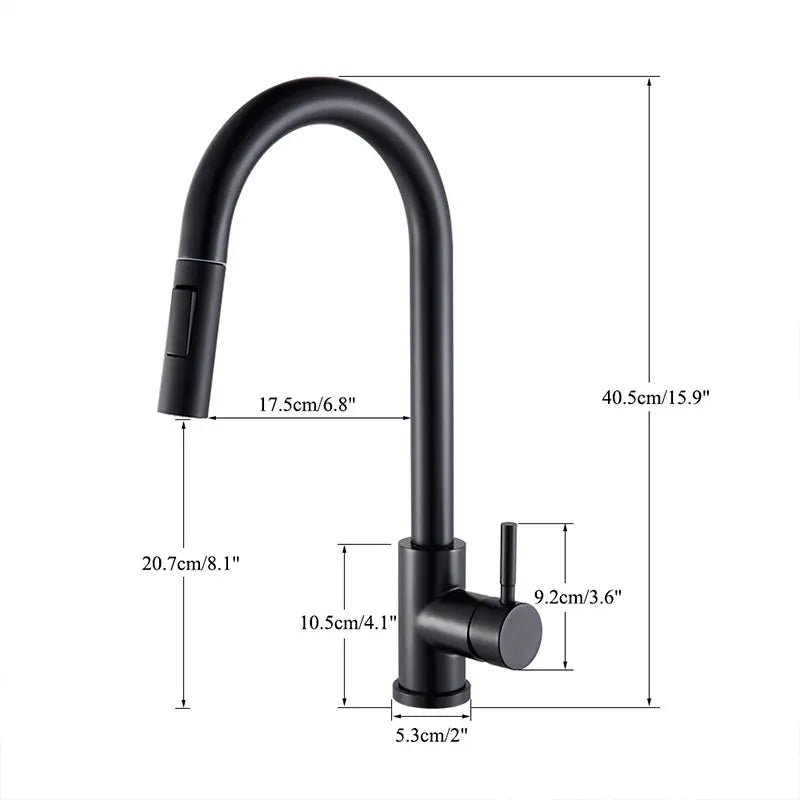 Torneira de Cozinha Preta Misturadora – Água Quente e Fria, Bica Giratória com 2 Funções | Elizium Store