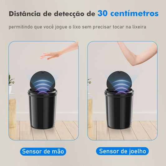 Lixeira Inteligente com Sensor Automático – Toque sem Contato, Ideal para Cozinha e Sala | Elizium Store