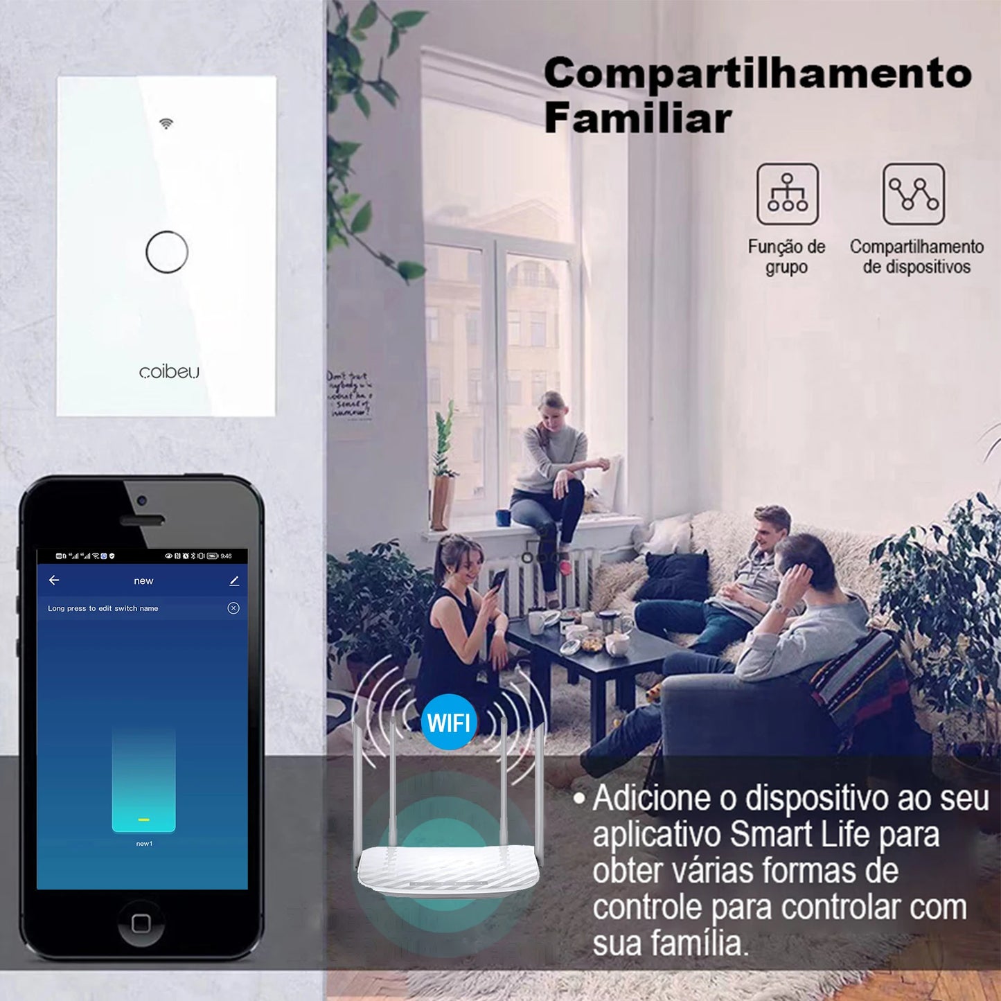 Tomada e Interruptor Inteligente Wi-Fi Tuya com Controle Alexa – Painel Touch, Plugue USB, Extensível e Automação Completa | Elizium Store