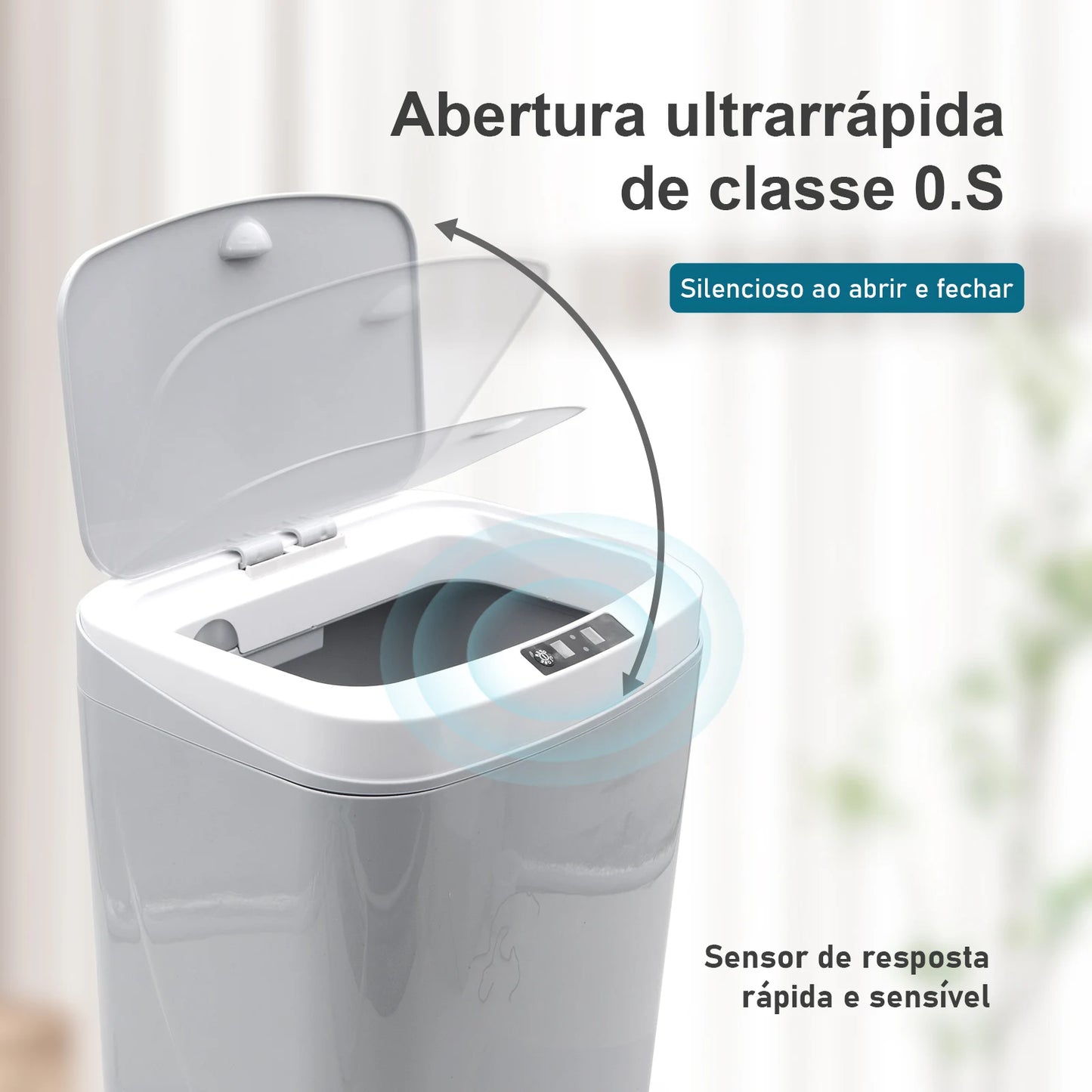 Lixeira Inteligente com Sensor Automático – Toque sem Contato, Ideal para Cozinha e Sala | Elizium Store