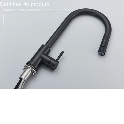Torneira de Cozinha Preta Misturadora – Água Quente e Fria, Bica Giratória com 2 Funções | Elizium Store