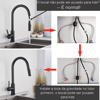 Torneira de Cozinha Preta Misturadora – Água Quente e Fria, Bica Giratória com 2 Funções | Elizium Store