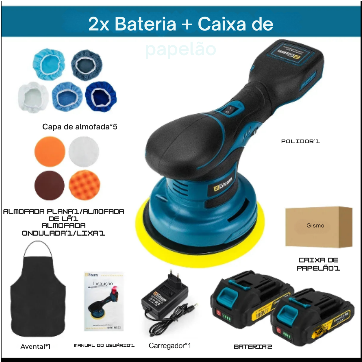 Polidor Sem Fio Gisam 7000RPM 6 Velocidades Compatível com Bateria Makita | Elizium Store