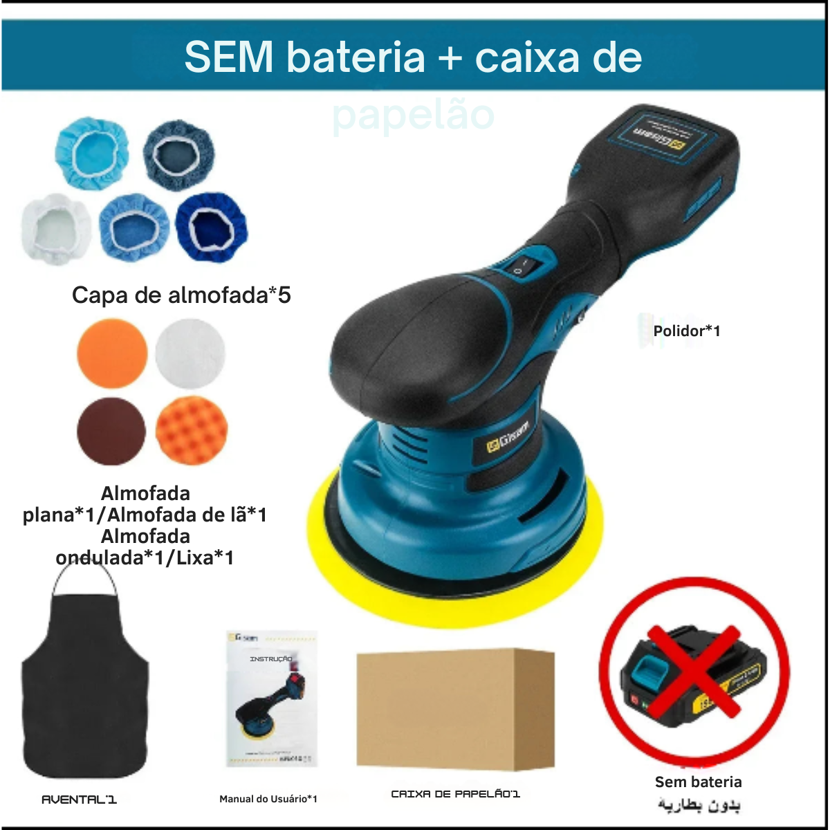 Polidor Sem Fio Gisam 7000RPM 6 Velocidades Compatível com Bateria Makita | Elizium Store
