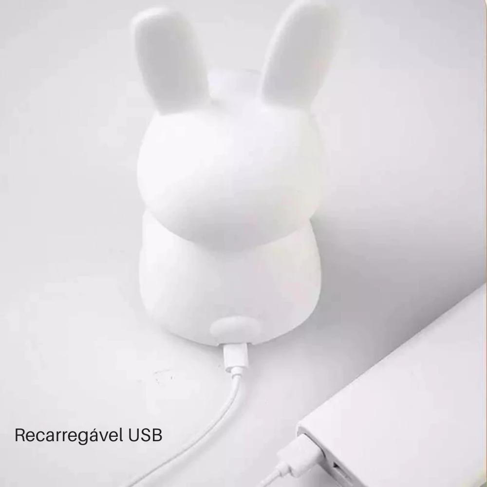 Mini Luminária Coelho Fofo – Abajur LED de Silicone Touch Recarregável para Quarto e Decoração | Elizium Store