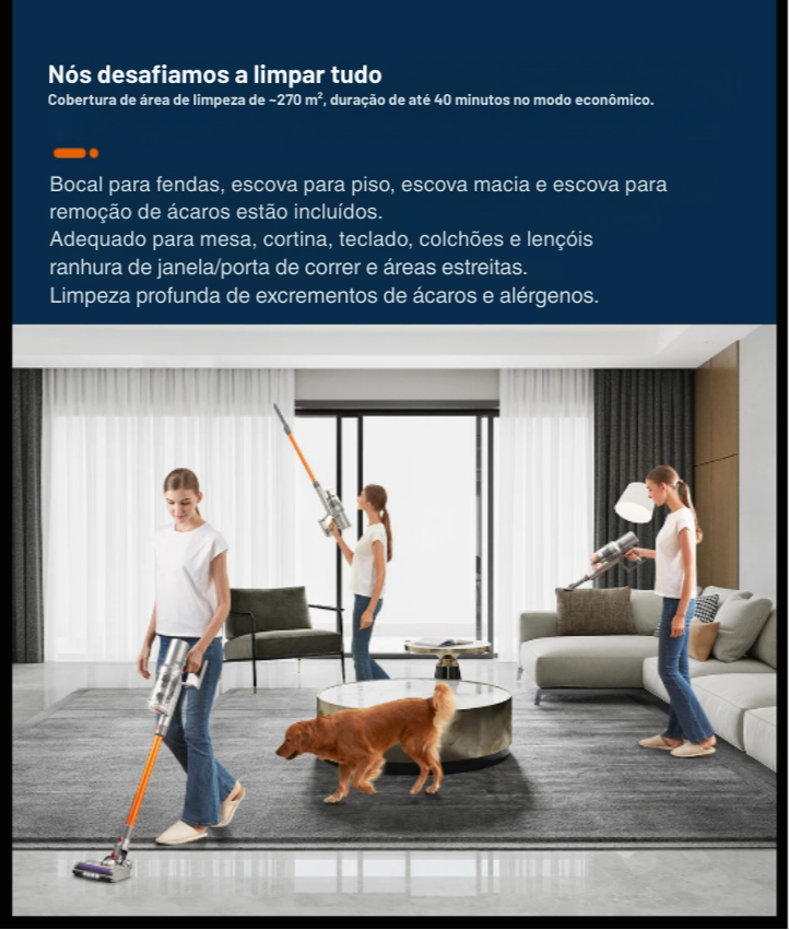 Aspirador de Pó Portátil Sem Fio ABIR VC205 – 27000PA, Sensor Inteligente de Poeira, Tela Touch e Controle Automático | Elizium Store