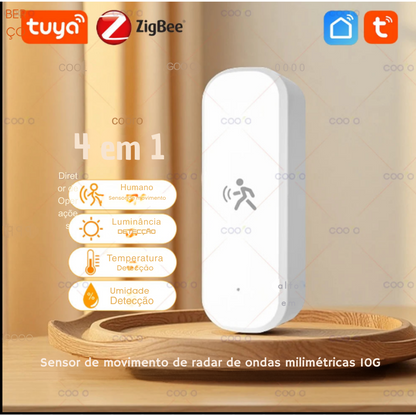 Sensor Inteligente de Movimento Tuya Zigbee 10G – Radar mmWave com PIR, Temperatura, Umidade e Luz | Elizium Store