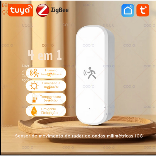 Sensor Inteligente de Movimento Tuya Zigbee 10G – Radar mmWave com PIR, Temperatura, Umidade e Luz | Elizium Store