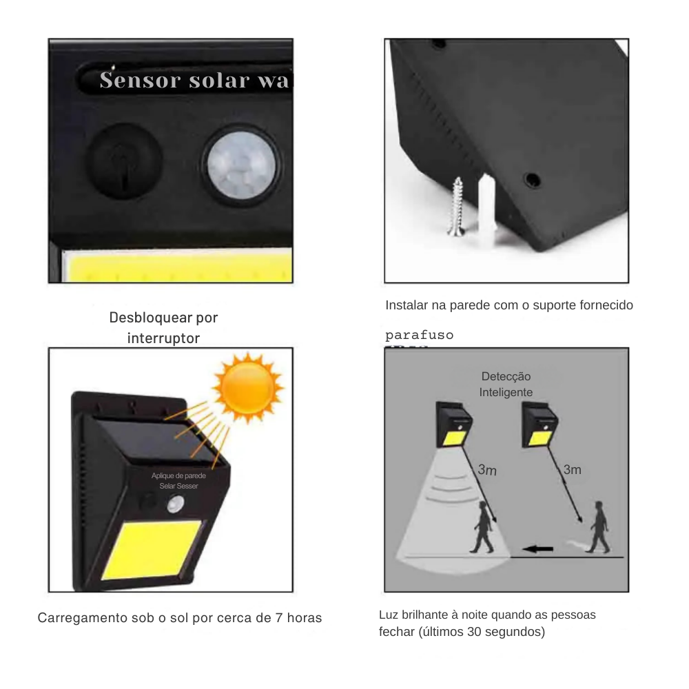 Refletor Solar com Sensor de Movimento – Automático e Econômico para Jardim e Garagem | Elizium Store