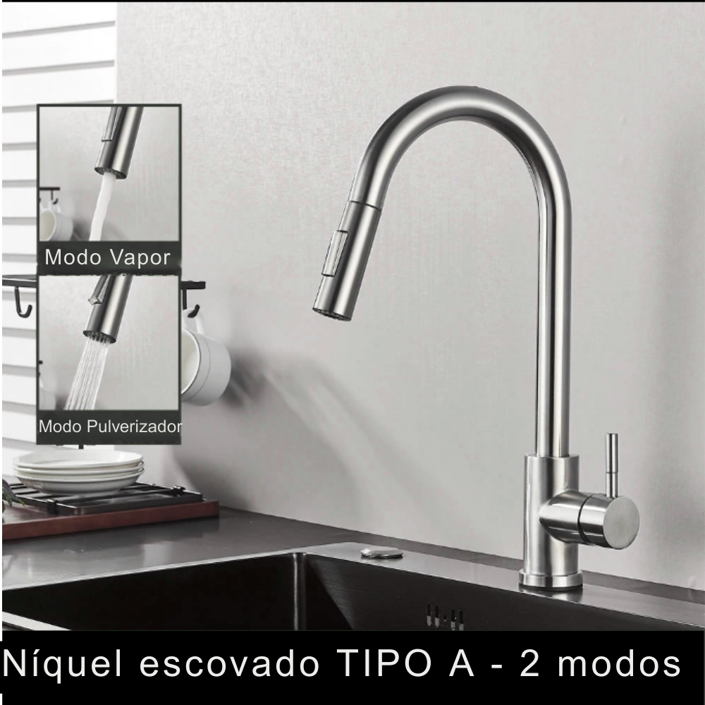 Torneira de Cozinha Preta Misturadora – Água Quente e Fria, Bica Giratória com 2 Funções | Elizium Store