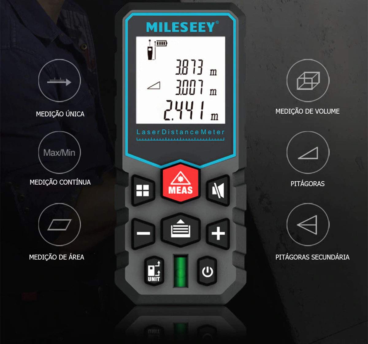 Fita Métrica a Laser Mileseey X5 S6 – Medidor de Distância Profissional, Trena Digital Telêmetro | Elizium Store