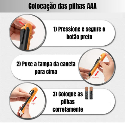 Caneta Detectora de Voltagem Elétrica 90V-1000V CA com Alerta Sonoro e Visual | Elizium Store