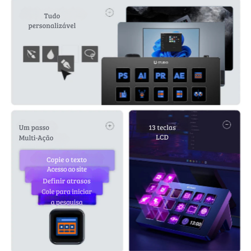 Controlador de Transmissão ao Vivo Ulanzi D200 com 13 Teclas LCD | Criação de Conteúdo e Streaming | Elizium Store