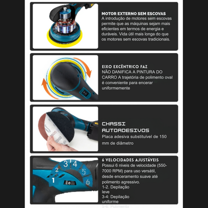Polidor Sem Fio Gisam 7000RPM 6 Velocidades Compatível com Bateria Makita | Elizium Store