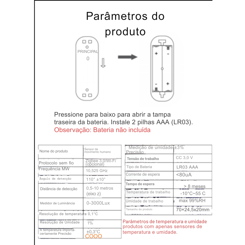 Sensor Inteligente de Movimento Tuya Zigbee 10G – Radar mmWave com PIR, Temperatura, Umidade e Luz | Elizium Store