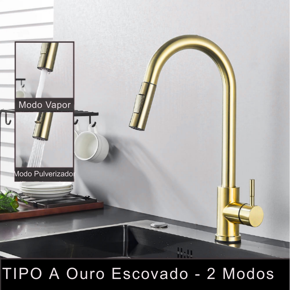 Torneira de Cozinha Preta Misturadora – Água Quente e Fria, Bica Giratória com 2 Funções | Elizium Store