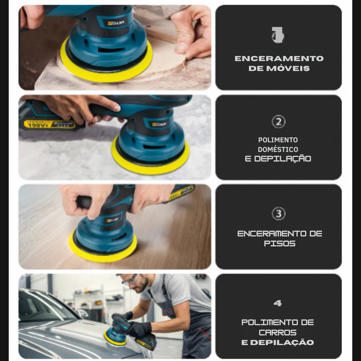 Polidor Sem Fio Gisam 7000RPM 6 Velocidades Compatível com Bateria Makita | Elizium Store