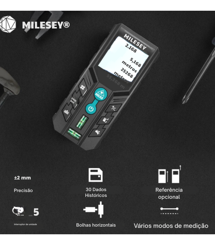 Fita Métrica a Laser Mileseey X5 S6 – Medidor de Distância Profissional, Trena Digital Telêmetro | Elizium Store