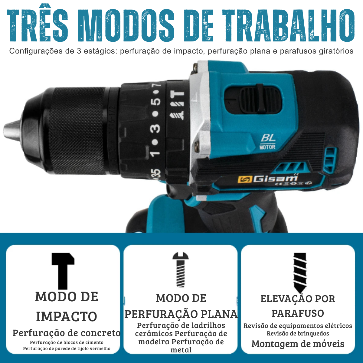 Furadeira Elétrica de Impacto Gisam  Sem Fio Compatível com Bateria Makita 18V | Elizium Store