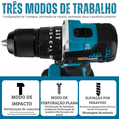Furadeira Elétrica de Impacto Gisam  Sem Fio Compatível com Bateria Makita 18V | Elizium Store