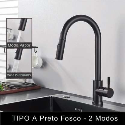 Torneira de Cozinha Preta Misturadora – Água Quente e Fria, Bica Giratória com 2 Funções | Elizium Store