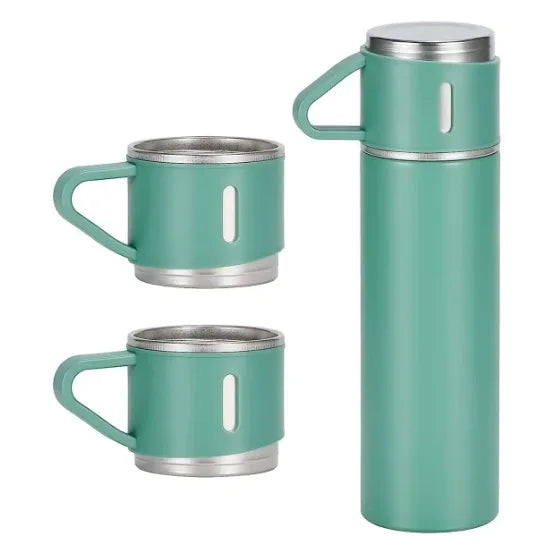 Garrafa Térmica Portátil 500ml com 3 Xícaras – Aço Inox a Vácuo, Mantém Café e Chá Quentes por Horas, Várias Cores | Elizium Store