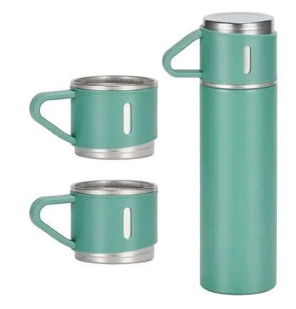 Garrafa Térmica Portátil 500ml com 3 Xícaras – Aço Inox a Vácuo, Mantém Café e Chá Quentes por Horas, Várias Cores | Elizium Store