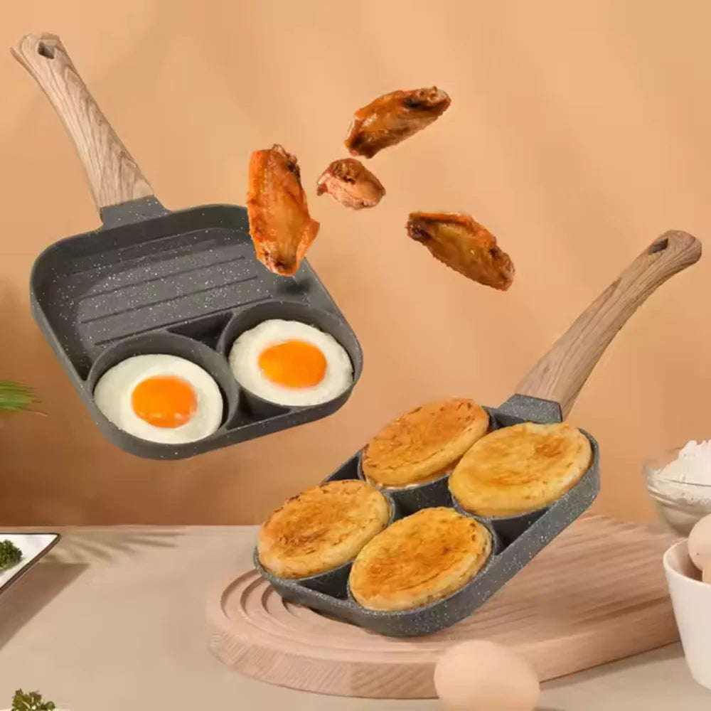 Frigideira Antiaderente Multiuso: Com 3 ou 4 Divisória, Fritar: Ovo/ Bacon/ Carne/ Frango/ Lanche. | Elizium Store