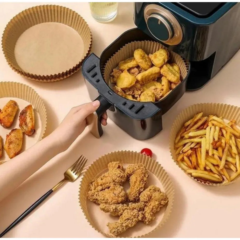 Protetor de Papel para Fritadeira – 100 Unidades Descartáveis Antiaderentes, Formato Redondo e Quadrado para Assar | Elizium Store