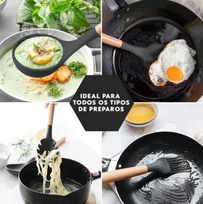 Kit Jogo 12 Utensílios de Cozinha Silicone Antiaderente – Colheres e Espátulas Resistentes ao Calor, Livre de BPA com Suporte | Elizium Store