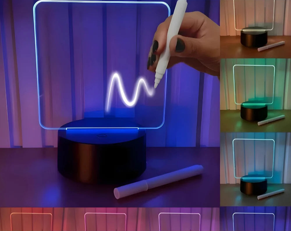 Luminária Lousa 3D de Mesa com LED e Caneta para Escrever | Elizium Store
