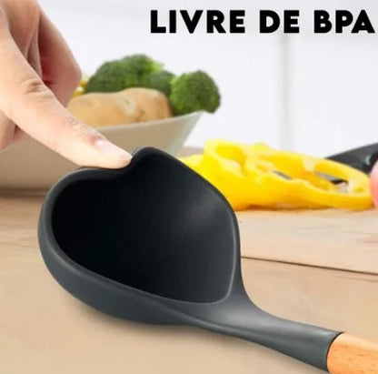 Kit Jogo 12 Utensílios de Cozinha Silicone Antiaderente – Colheres e Espátulas Resistentes ao Calor, Livre de BPA com Suporte | Elizium Store