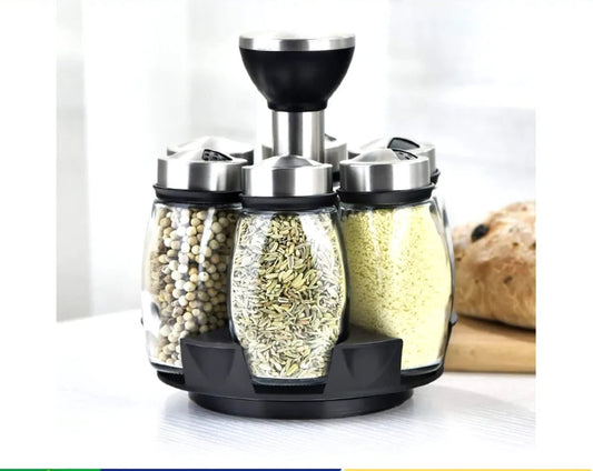 Porta Temperos Giratório 360º com Potes – Organizador de Cozinha Prático e Elegante | Elizium Store