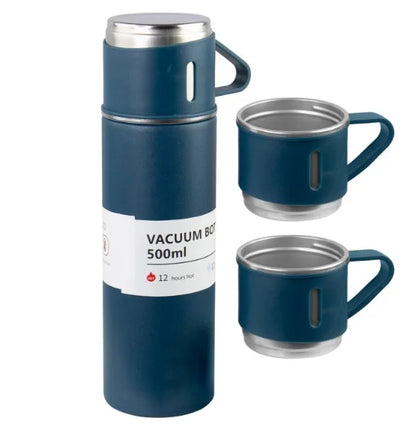 Garrafa Térmica Portátil 500ml com 3 Xícaras – Aço Inox a Vácuo, Mantém Café e Chá Quentes por Horas, Várias Cores | Elizium Store