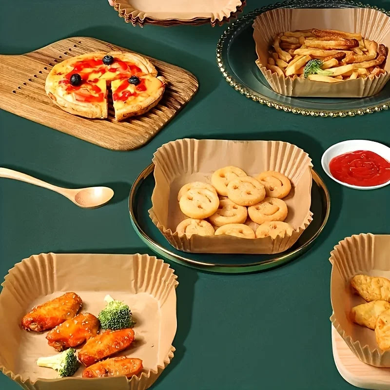 Protetor de Papel para Fritadeira – 100 Unidades Descartáveis Antiaderentes, Formato Redondo e Quadrado para Assar | Elizium Store