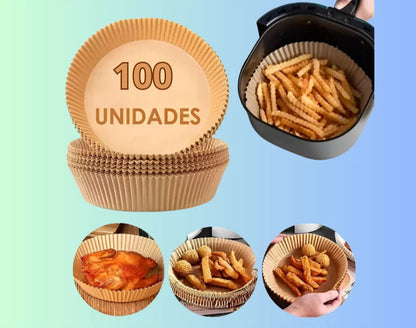Protetor de Papel para Fritadeira – 100 Unidades Descartáveis Antiaderentes, Formato Redondo e Quadrado para Assar | Elizium Store