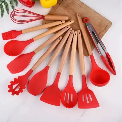 Kit Jogo 12 Utensílios de Cozinha Silicone Antiaderente – Colheres e Espátulas Resistentes ao Calor, Livre de BPA com Suporte | Elizium Store