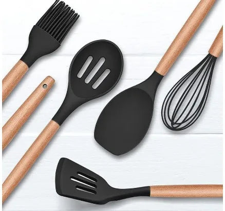 Kit Jogo 12 Utensílios de Cozinha Silicone Antiaderente – Colheres e Espátulas Resistentes ao Calor, Livre de BPA com Suporte | Elizium Store