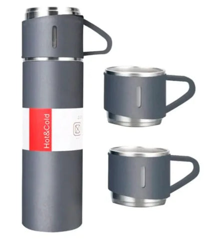 Garrafa Térmica Portátil 500ml com 3 Xícaras – Aço Inox a Vácuo, Mantém Café e Chá Quentes por Horas, Várias Cores | Elizium Store